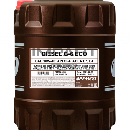 Масло моторное DIESEL G-6 Eco PEMCO UHPD 10W-40 (20 литров)